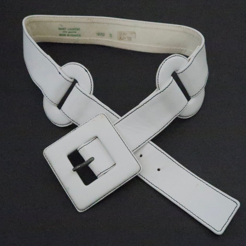 Vtg Saint Laurent Rive Gauche White Leather Belt Xs S